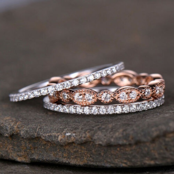 Jewelry - White Sapphire CZ Silver & Gold stackable rings